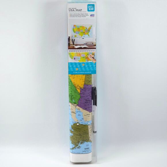 Dry Erase United States Map Peel & Stick w/ Marker 17.5x23.5" Home School Office - Picture 1 of 5